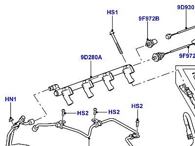 303ACHI ТОПЛИВНЫЕ ФОРСУНКИ И ТРУБОПРОВОДЫ 5.0L OHC SGDI SC V8 БЕНЗИН  Range Rover (L322)