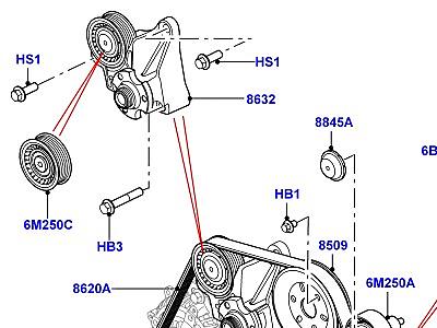 304ADIE ШКИВЫ И ПРИВОДНЫЕ РЕМНИ 4.4L DOHC ДИЗЕЛЬ V8 DITC  Range Rover (L322)