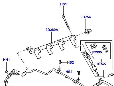 303ACIH ТОПЛИВНЫЕ ФОРСУНКИ И ТРУБОПРОВОДЫ 5.0L OHC SGDI NA V8 БЕНЗИН  Range Rover (L405)